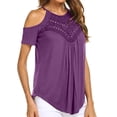 thumbnail image 2 of Summer Savings Clearance!Npasoilc Cold Shoulder Shirts For Women Summer Tops Dressy Casual Lace Scoop Neck Short Sleeve Flowy Tunics Blouses, 2 of 6