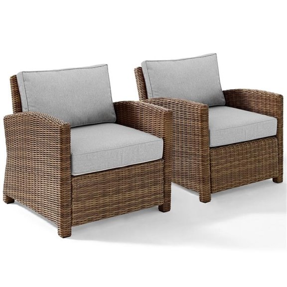 Afuera Living Wicker / Rattan & Fabric Patio Armchair in Gray/Brown (Set of 2)