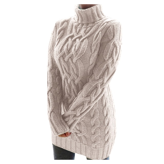 Fgnfyis Col Roulé à Manches Chandail Haut d'Hiver Taille Longue Chandail Robe Ample Femme Chandail Robes Chandail Kaki P