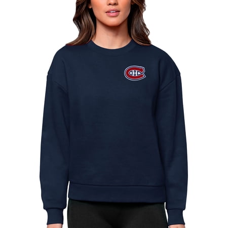 Women s Antigua Navy Montreal Canadiens Primary Logo Victory Crewneck Pullover Sweatshirt