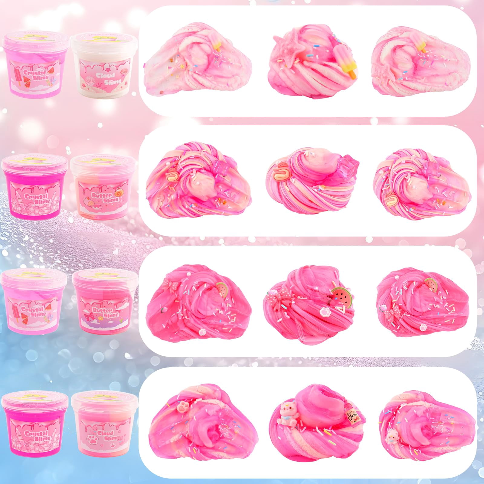 6 Pack Slimes Kit, Pink Slime, Cloud Butter & Clear Slime, Party Favors,Goodie Bag Stuffers,Birthday Gift Ideas Cute Stuff