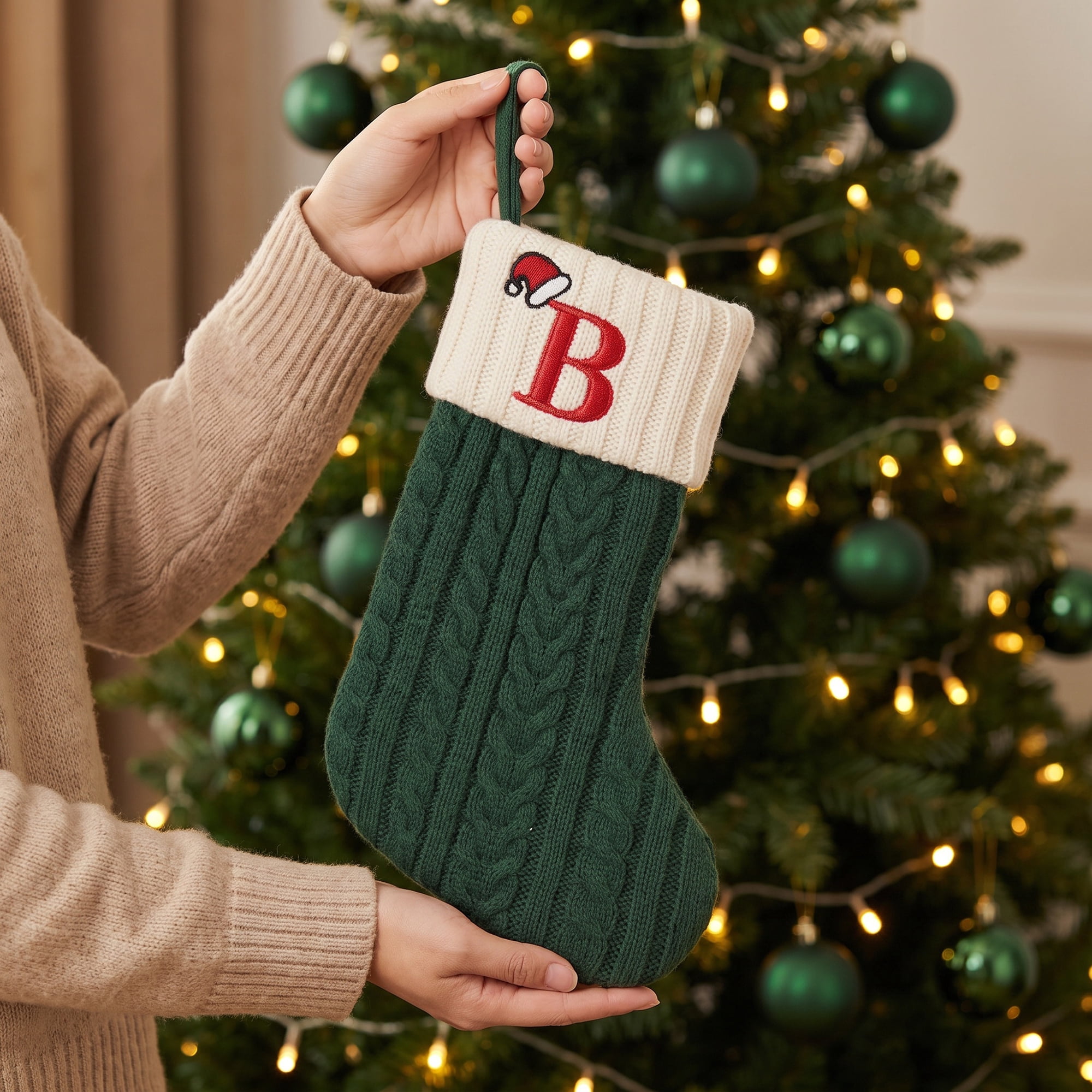 Unique Bargains Christmas Luxury Grand Hearth Accent Stocking Green Letter B 8"