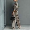 thumbnail image 6 of BRELIL Women's Turtleneck Long Sleeve Two Piece Outfit Set Wide Leg Pants Lounge Matching Sweatsuit Fall Winter Casual Pullover Top Loungewear Vacation Travel Tracksuit, Brown L, 6 of 7