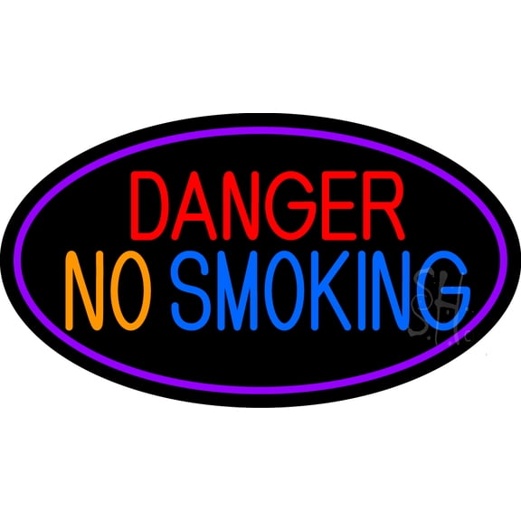 Danger No Smoking Oval With Purple Border LED Neon Sign 20 x 37 - inches, Clear Edge Cut Acrylic Backing, with Dimmer - Bright and Premium built indoor LED Neon Sign for Bar decor.