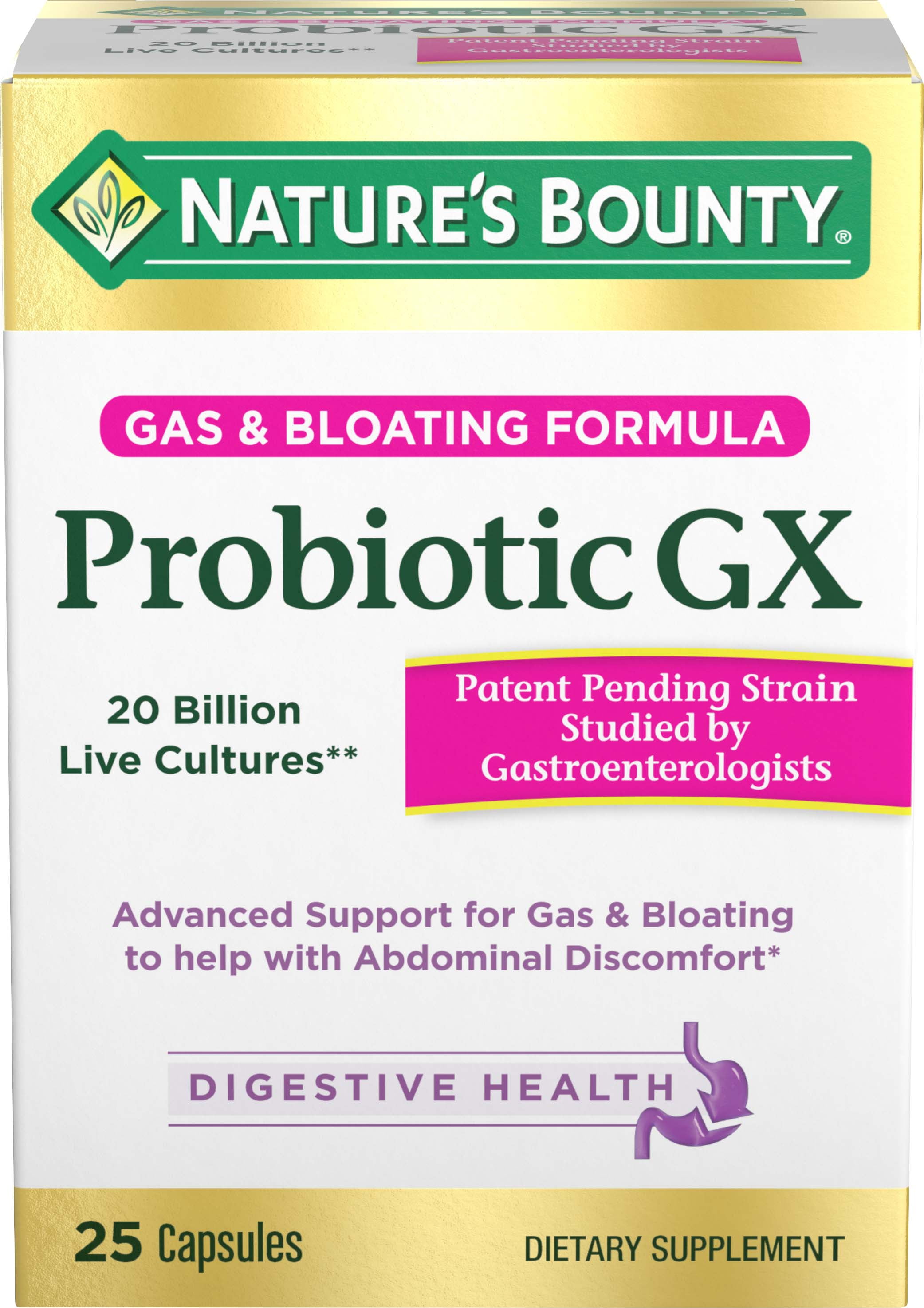 Nature's Bounty Probiotic GX, Gas and Bloating Capsules, 25 Ct