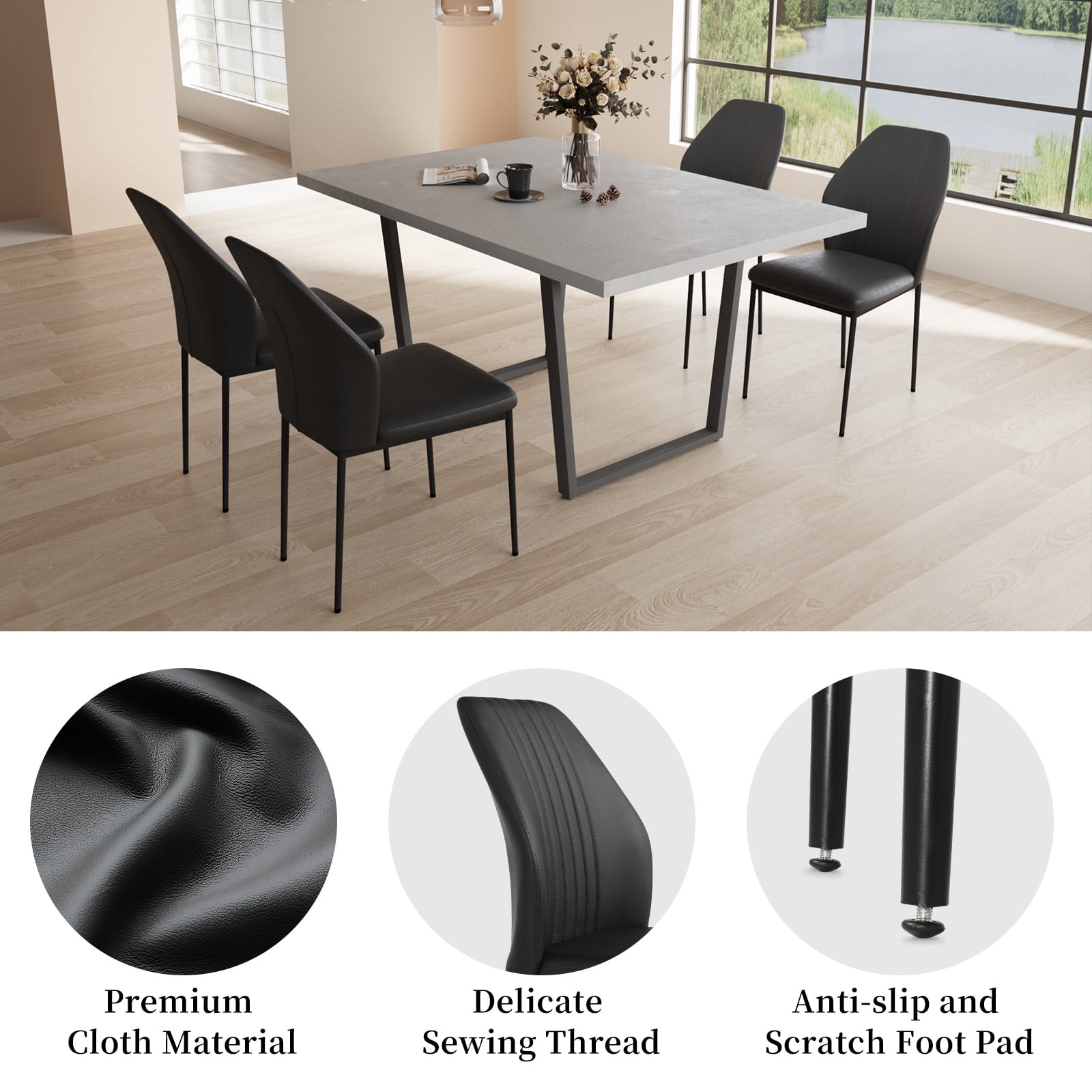 5 Piece Dining Table Set, 42.9 Inch Modern Kitchen Dining Table and Leather Dining Chairs for Kitchen Dining Room (Table + 4 White Chairs)