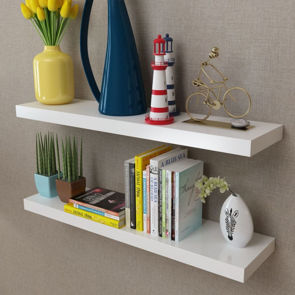 2 Floating Wall Shelves, Wall Decor Display Rack for Book/DVD Storage