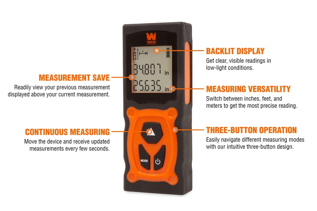 WEN 130-Feet Laser Distance Measure with Backlit Screen