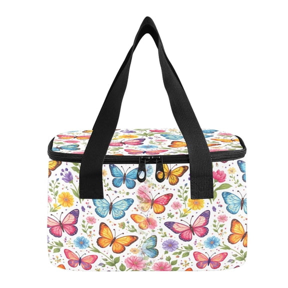 6L Insulated Lunch Bag Square Handheld Cooler Tote Bright Butterflies Green Leaves Reusable Thermal Bag with Polyester & Aluminum Lining for Work Picnic Travel