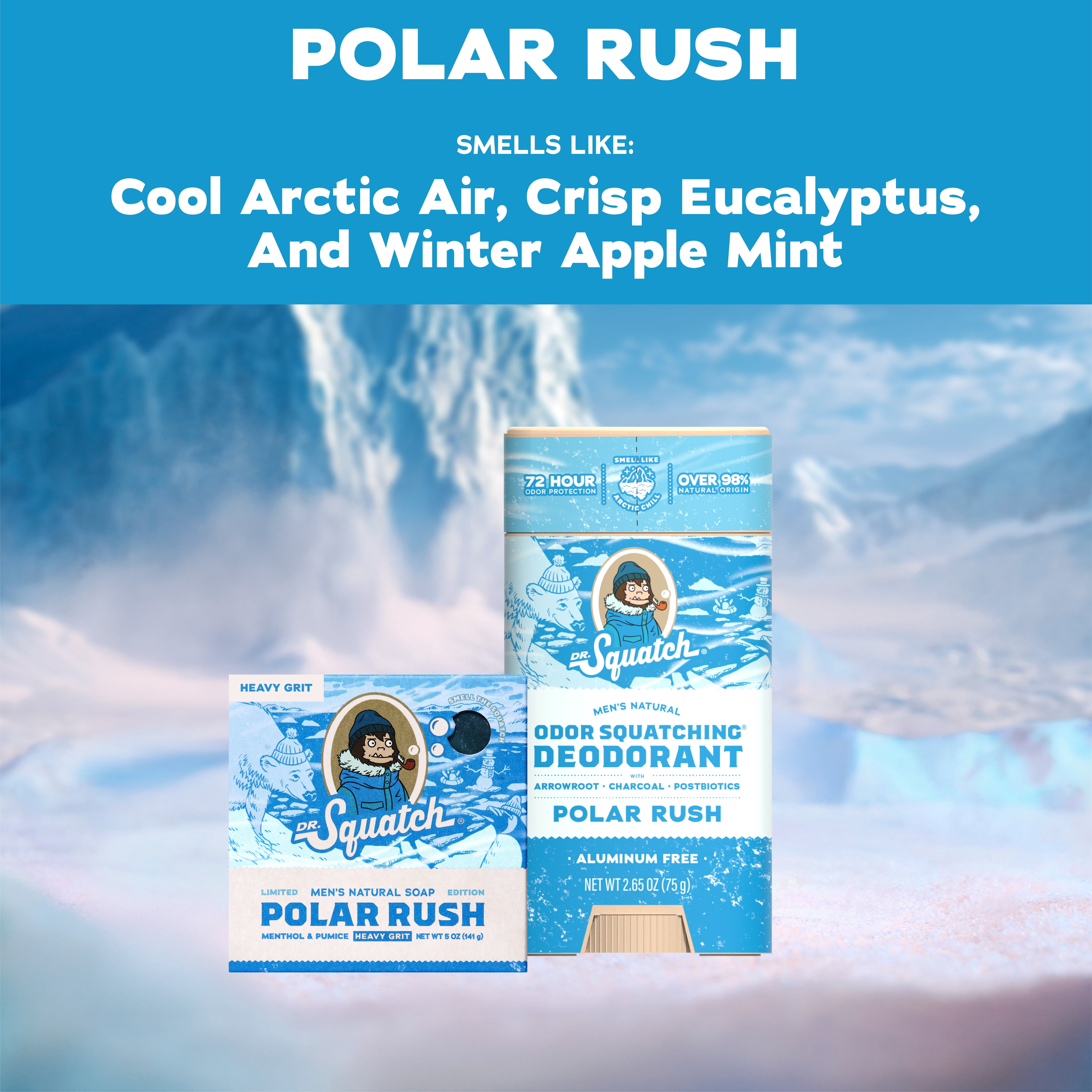 Dr. Squatch Polar Rush Holiday Gifts for Men – Natural Bar Soap + Aluminum Free Deodorant (2-Pack)
