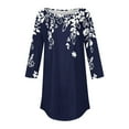 thumbnail image 4 of 3/4 Length Sleeve Womens Tops 2025 Spring Neck Casual Print Tunic T Shirts Three Quarter Length Womens Tops Dark Blue 3XL, 4 of 5