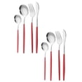 thumbnail image 1 of Trifecta Matte Silver Silverware Set 8 Piece Stainless Steel Cutlery Flatware Set, Kitchen Utensil Sets For 4, Tableware With Knife Spoons And Forks Set(Red, Set Of 8), 1 of 4
