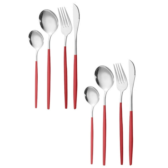 Trifecta Matte Silver Silverware Set 8 Piece Stainless Steel Cutlery Flatware Set, Kitchen Utensil Sets For 4, Tableware With Knife Spoons And Forks Set(Red, Set Of 8)