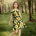 thumbnail image 4 of Delliss Girls Summer Dress Off Shoulder Floral A-line Sunflower Print Dress with Pocket 3-14 Years, 4 of 8