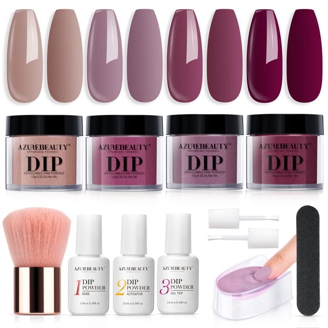 Kit de inicio en polvo para uñas de inmersión AZUREBEAUTY con 4 colores y herramientas