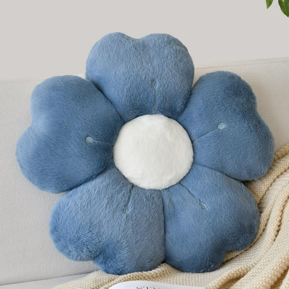 Almohada ZCNYCLAM con forma de flor, 38 cm, suave piel de conejo, gris y azul