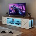 thumbnail image 3 of HOMRELEXA Farmhouse TV Stand for TVs Up to 65", Home Entertainment Center with LED Light, Open Storage Cabinet & Adjustable Shelves, White, 3 of 9