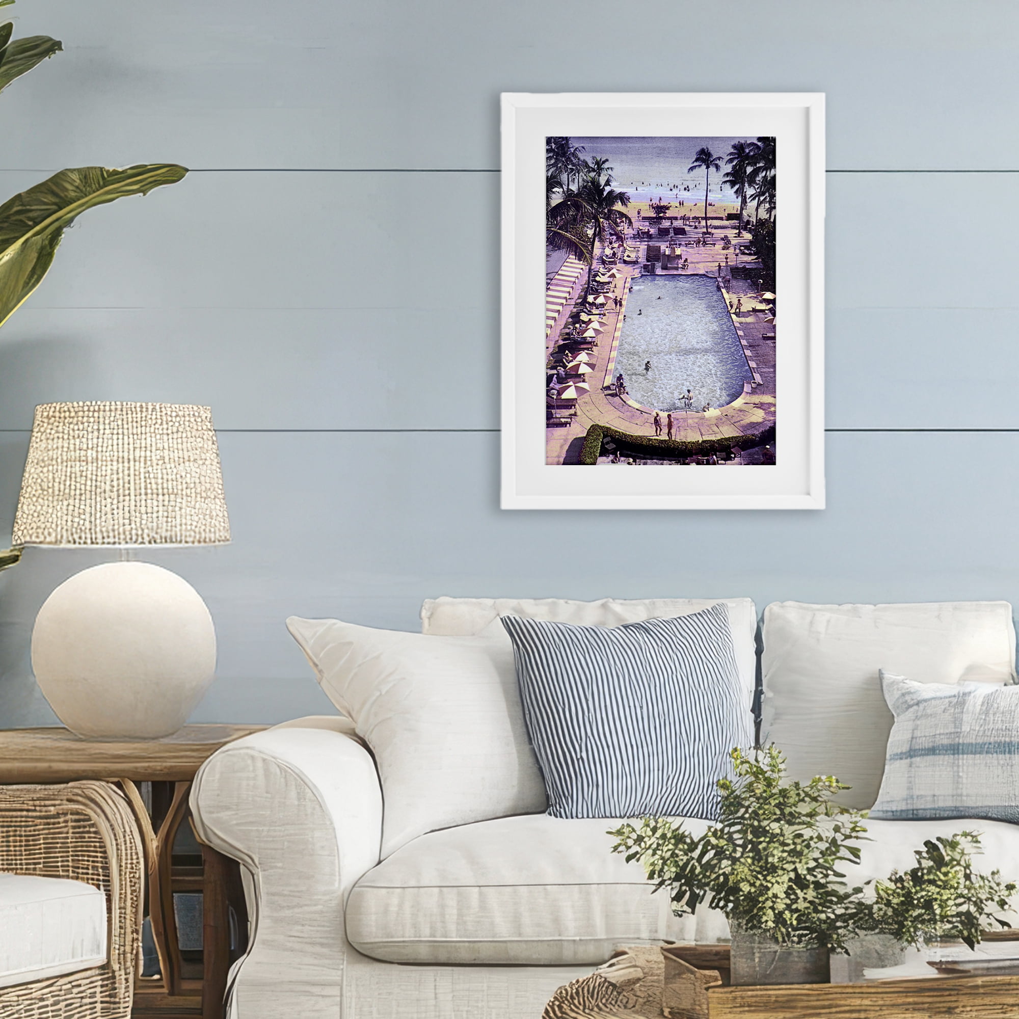 Stupell Industries Vintage Miami Sands White Framed Print Under Glass, design by Grotto Studios