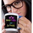 thumbnail image 2 of 3drose, Cmyk Keep Calm Parody Hipster Crown and Sunglasses Keep Calm and Eat Pretzels, 15oz Two-tone Blue Mug, 2 of 6