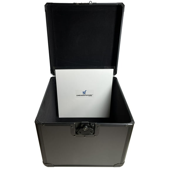CheckOutStore Black Limited Aluminum 12" LP Vinyl Record Storage Box (Holds Up to 100 Records)