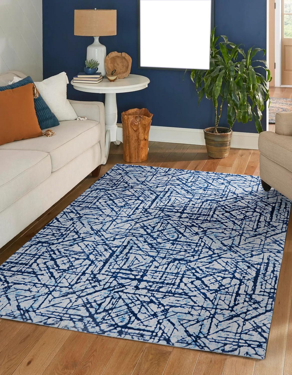 Motif Printed Faux Rabbit Ingrain Blue & White 5 ft. x 7 ft. Area Rug