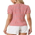 thumbnail image 3 of CHUANK Costume d'Halloween pour Femmes, Blouse d'Été à Carreaux, Col Rond, Manches Courtes Bouffantes, 3 of 5