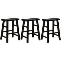 eHemco Heavy-Duty Solid Wood Saddle Seat Kitchen Counter Height Barstools, 24 Inches, Black, Set of 3