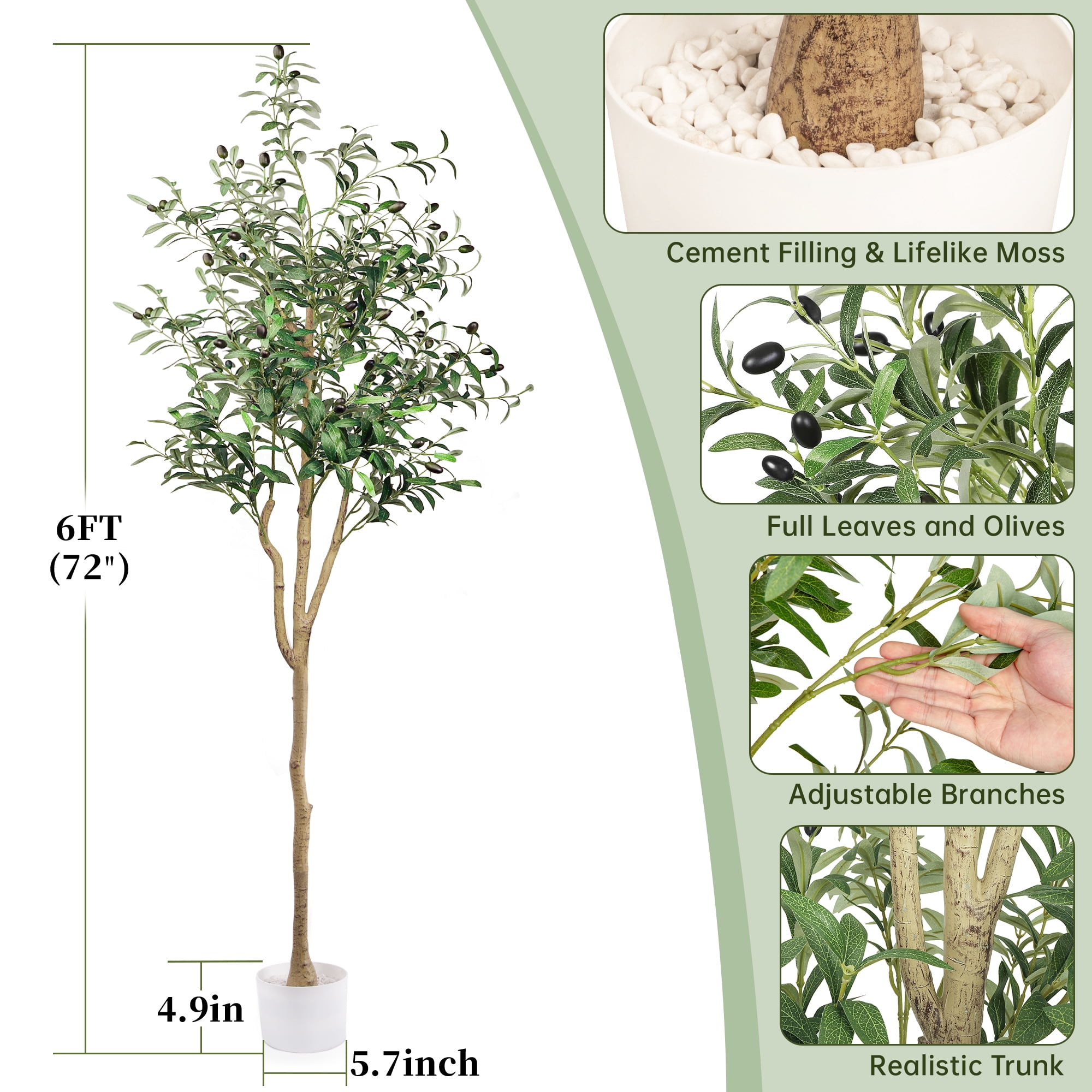 GPED Artificial Olive Trees, 6FT Fake Olive Trees for Indoor, Faux Olive Silk Tree with Lifelike Fruits, Large Olive Plants with White Planter for Home Decor and Housewarming Gift, 1 Pack