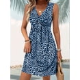 thumbnail image 3 of Katigan Womens Leopard Print Knot Front Dress Casual Elegant Wrap Style Bodycon Midi Dress for Party Date Blue L, 3 of 6