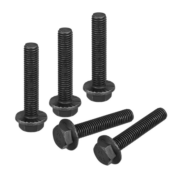 M10x50mm Hex Serrated Flange Bolts 10.9 Grade Carbon Steel Screws 5 Pack