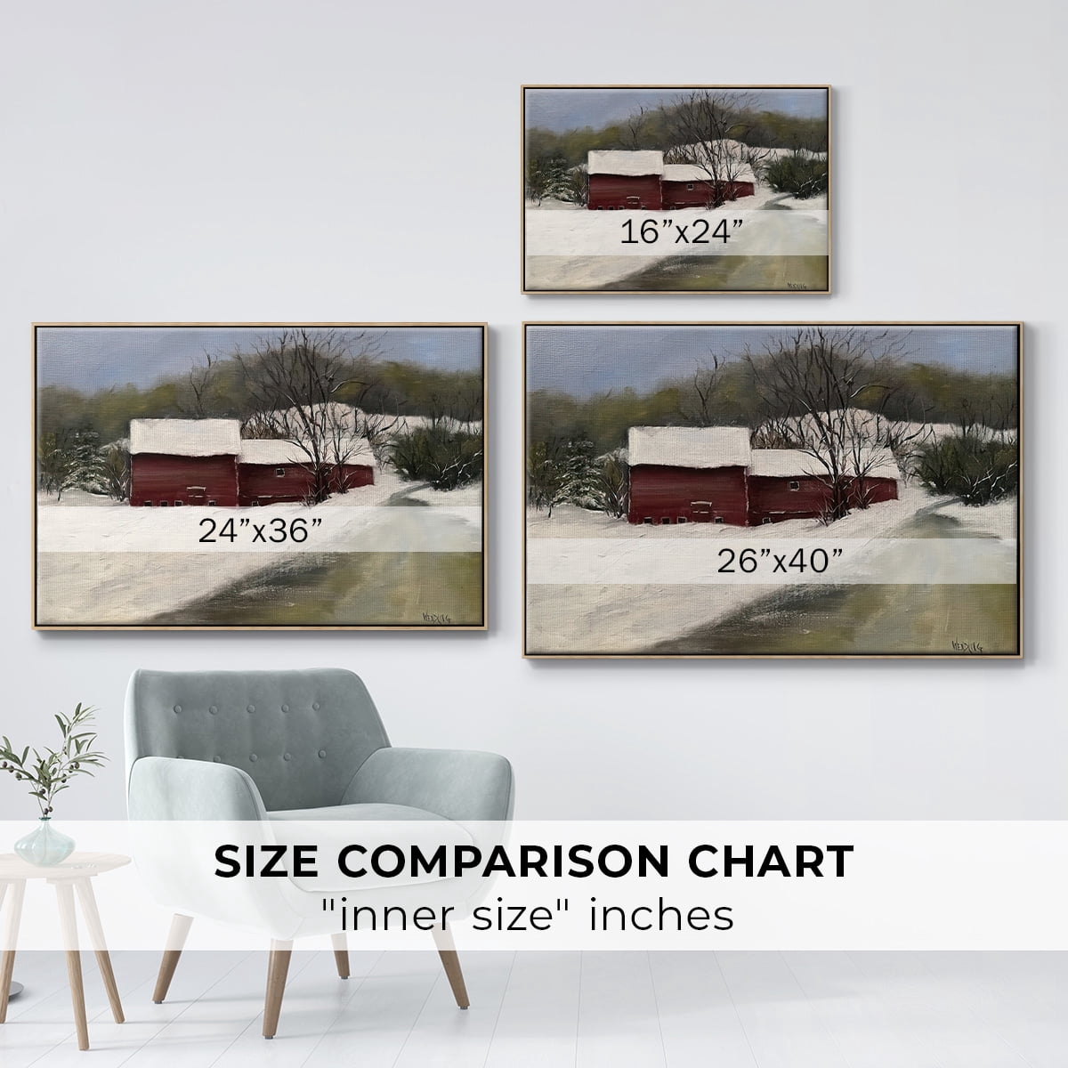 Winter Homestead II - Framed Gallery Wrapped Holiday Canvas - 27 x 41 - Natural Wood Frame