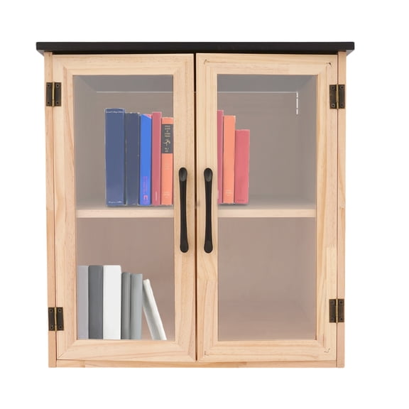 TFCFL 2-Tier Wooden Books Storage Box Little Library Book Cabinet Newspapers Organizer for Schools