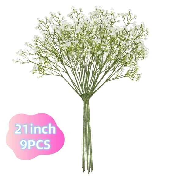 Artificial Long Stem Breath Flowers 21 Inch 9Pcs Fake White Flowers Babys Breath - Wedding Floral Arrangement Party Home Decoration