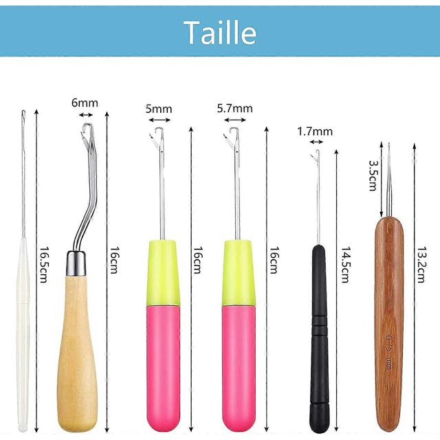 KAIYANG piezas de herramientas de tejido, herramienta de rastas con aguja de gancho, gancho de bloqueo de cabello para micro trenzas