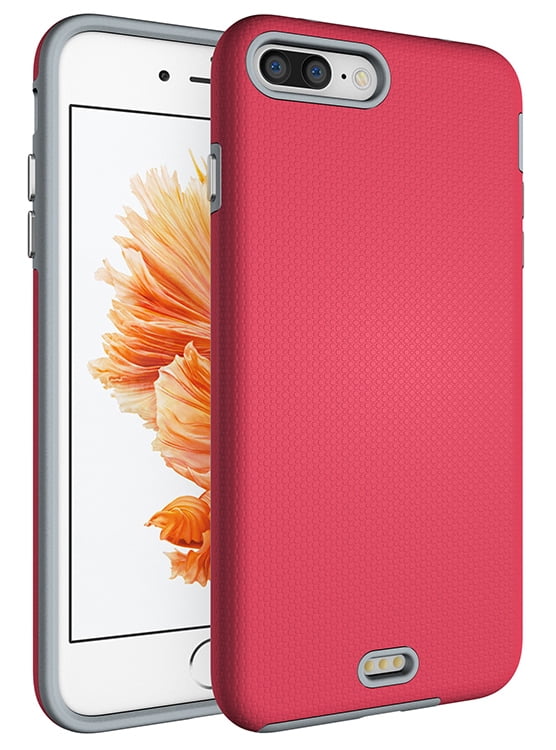 Case for iPhone 8 Plus, Nakedcellphone's ANTISLIP BRIGHT PINK TEXTURED GRIP SKIN HARD CASE