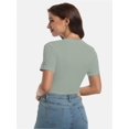 thumbnail image 6 of Women's Crew Neck Ribbed Fitted Shirt Basic Short Sleeves Summer T Shirt Tops, 6 of 7
