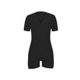 thumbnail image 6 of Women's 2026 V Neck Short Sleeve Shorts Romper Y2k One Piece Yoga Buttons Jumpsuit Bodycon Pajama Set Gym Bodysuit Black,XXL, 6 of 7