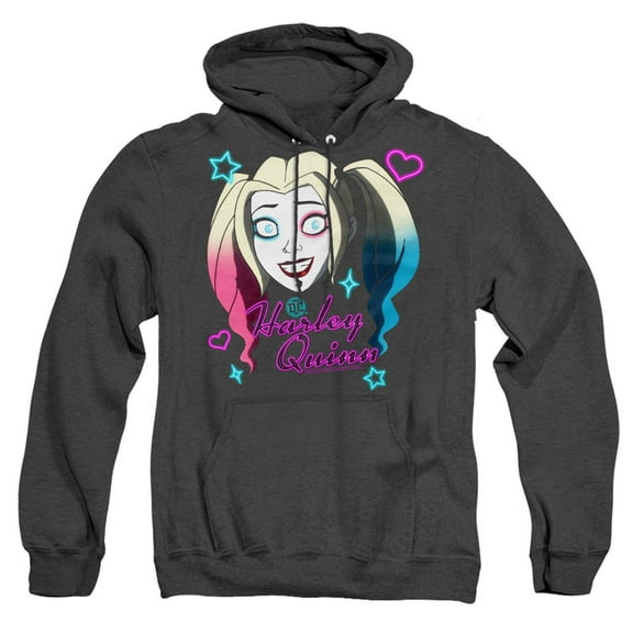 Harley Quinn Animated Series Harley Head Unisex Adult Pull-Over Heather Hoodie (3X-Large) Black