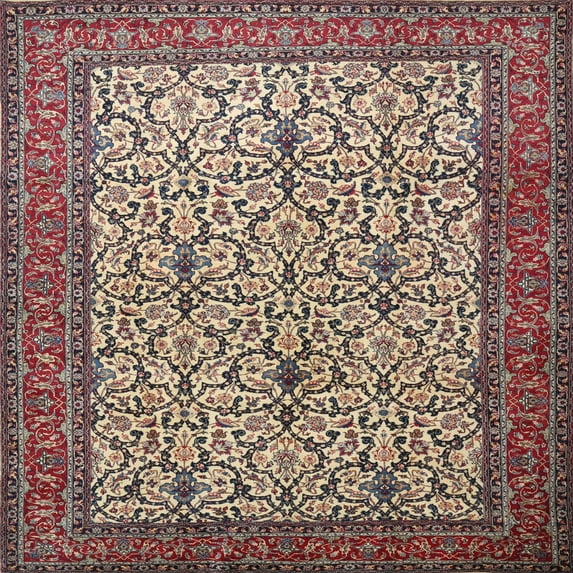 Ahgly Company Indoor Square Traditional Light French Beige Brown Persian Area Rugs, 7' Square