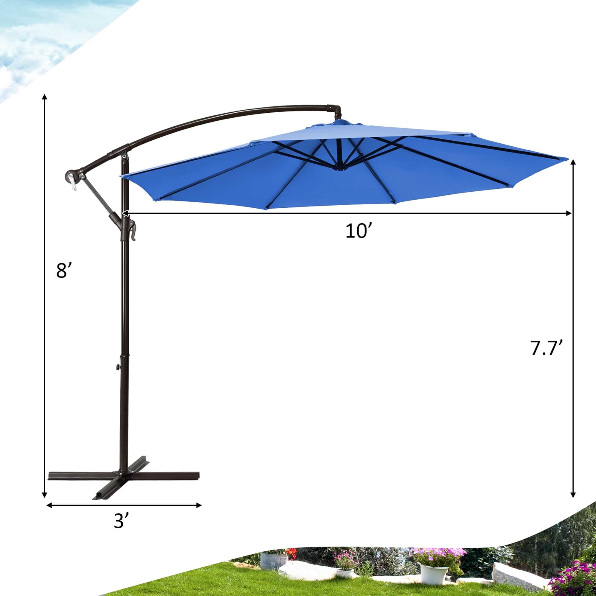 Gymax 10 ft Patio Cantilever Offset Umbrella Yard Garden Outdoor w/ 8 Ribs Blue