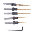 thumbnail image 3 of Brocas Para Avellanador, 2 Ranuras Biseladas, Vástago Hexagonal De 1/4 Pulg., 5 Piezas/juego, Broca Avellanadora De Acero HSS+C45, Resistente A La Corrosión, Chapada Para PVC, 3 of 8