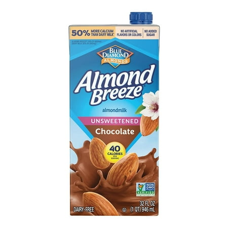Blue Diamond Unsweet Chocolate Almond Breeze 32 oz Pack of 4