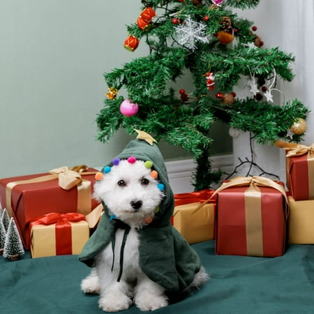 Christmas Cat Clothes Cloak with Xmas Hat, Soft and Cute Elk Green Style Apparel for Cats and Puppy