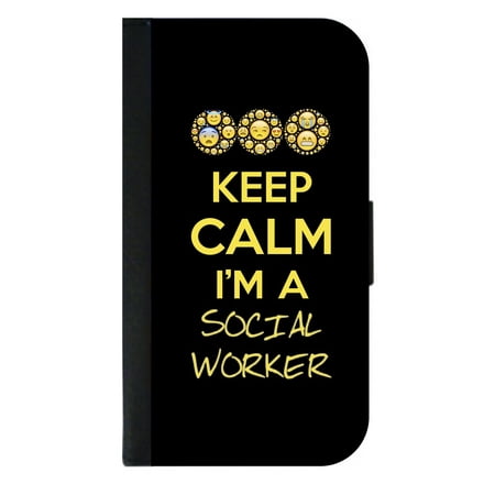 Keep Calm I'm a Social Worker - Emoticons - Wallet Style Cell Phone Case with 2 Card Slots and a Flip Cover Compatible with the Standard Apple iPhone X - iPhone 10 (Best Mobile Phone For Construction Workers)
