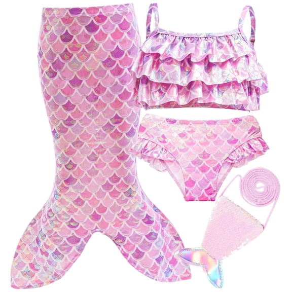 Girls Sparkable Mermaid Swimsuit Bikini with Tail Cover up Kids Mermaid Tail Costume Sets