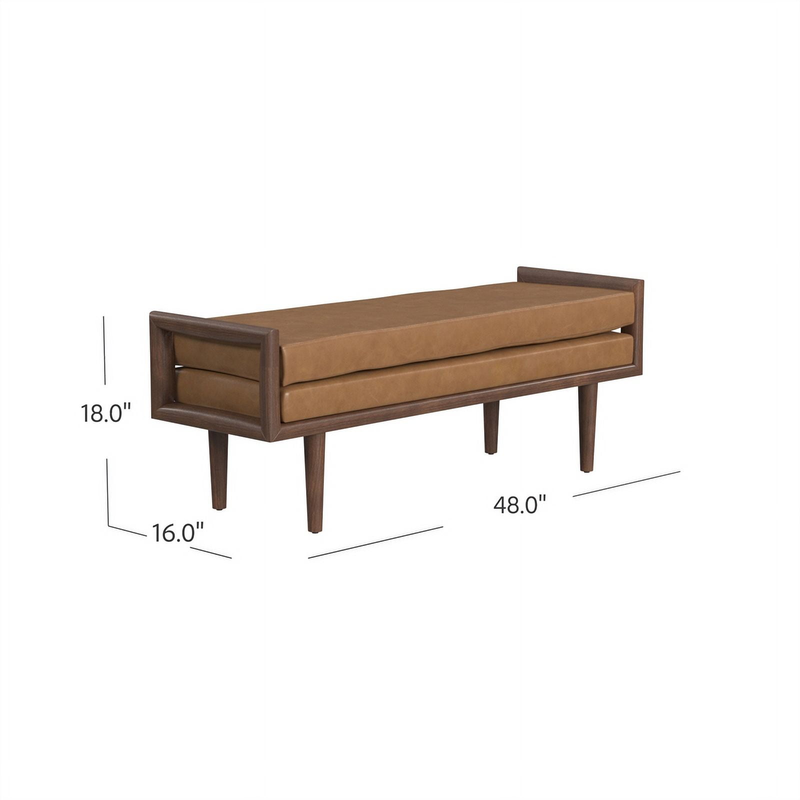 HomePop Mid-Century Faux Leather Upholstered Bench, 48