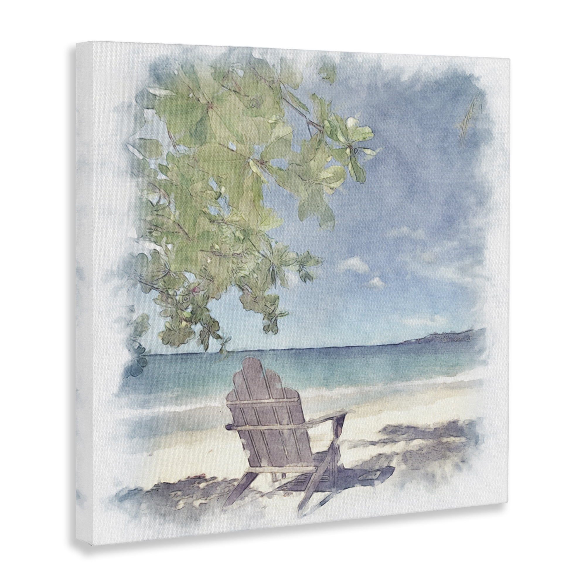 Stupell Industries Lone Chair Beach Shore Landscape & Nature Painting Wrapped Canvas Art Print Wall Art, 30 x 30