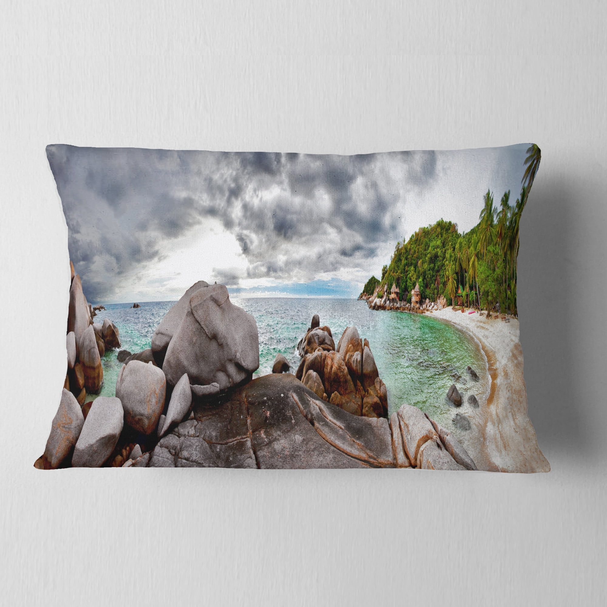 Designart 12" x 20" Blue Polyester Throw Pillow