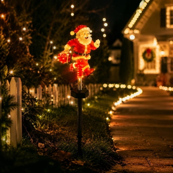Christmas Decorations Clearance – 19.7 Inch Solar Christmas Lights Outdoor , Santa Claus Running Yard & Garden Lights, Yard Ornaments for Outdoor Lawns Garden Holiday Decor – Christmas Gifts