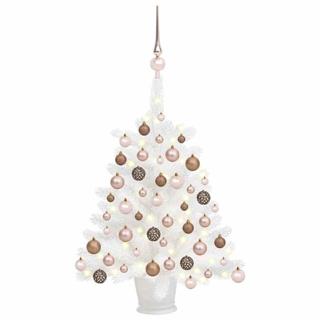 Árbol de Navidad VidaXL preiluminado con bolas brillantes, mate y con purpurina de 65 cm